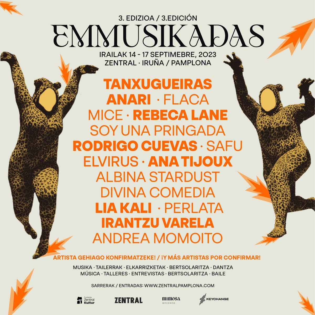 🧡#emmusikadas2023
📆Irailak 14 al 17 de Septiembre
📍<a href="/ZentralPamplona/">Zentral Pamplona</a> · Iruña/Pamplona 
🎟Bonuak salgai / Bonos a la venta: bit.ly/emmusikadas2023