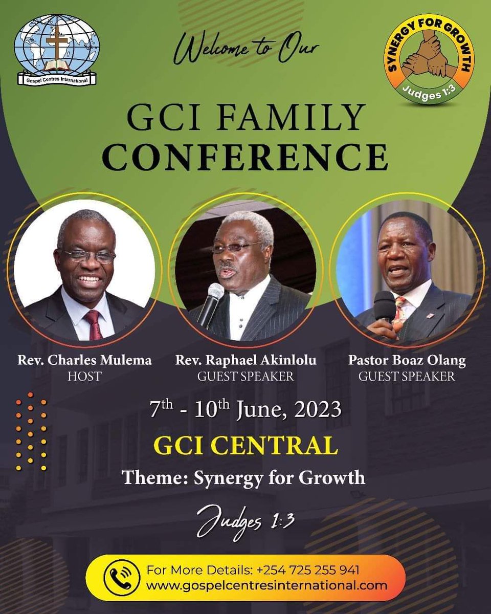 GospelCentres's tweet photo. The GCI FAMILY CONFERENCE is here!

From Wed June 7th to Sat June 10th 2023 at @GCI_CENTRAL in #Tassia/ #Fedha, #Embakasi, eastern Nairobi, #Kenya

8am to 7pm daily

Don't miss!

#gcisynergyforgrowth
#gcithegreatcommissionfulfilledwithexcellence
#gcirapidchurchplantingstrategy https://t.co/xqptDIqD3X