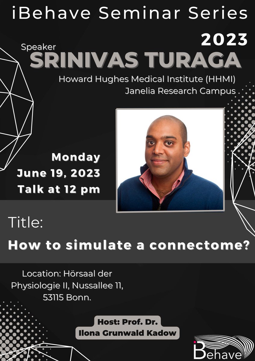 📣 Join us for a seminar on June 19 by @srinituraga on 'How to Simulate a Connectome?' 🌐 Discover the potential of connectivity measurements in predicting neural activity & advancing our understanding of neural circuits. 📨 at ibehave@uni-bonn.de for Zoom meeting details.
