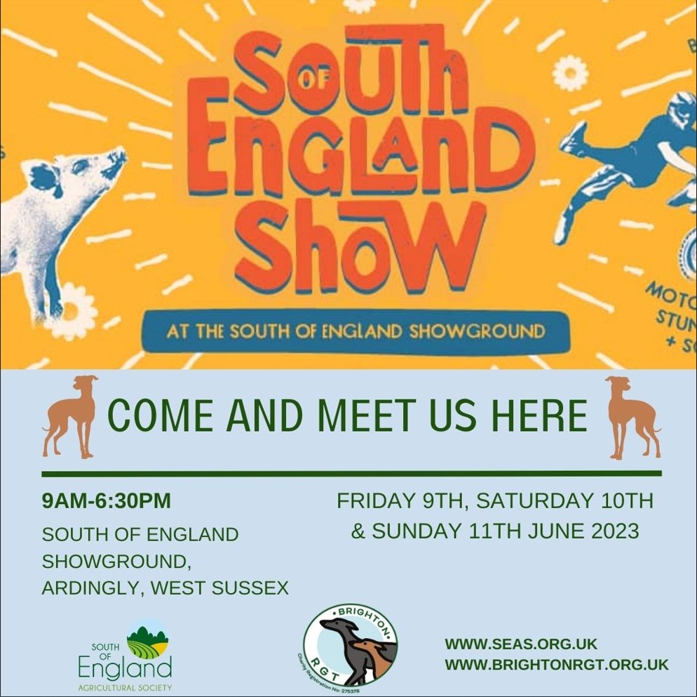 We will be attending the South of England Show! 

This will be taking place between the 9th, 10th & 11th of June 😊

#SayHello #GreyhoundRehome #CommunityEvents #FamilyEntertainment #Showtime2023 #SouthofEnglandShow #SouthOfEnglandShow #DailyReminder #FunDayOut #GreyhoundLove
