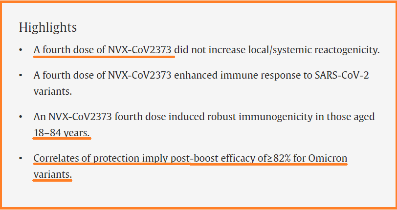 'Despite the call for variant-specific vaccines, an increase in number of vaccine booster doses with NVX-CoV2373(Novavax) enhances immunogenicity for the ancestral SARS-CoV-2 strain and its variants(Omicron) without a notable increase in reactogenicity. Therefore, these data…