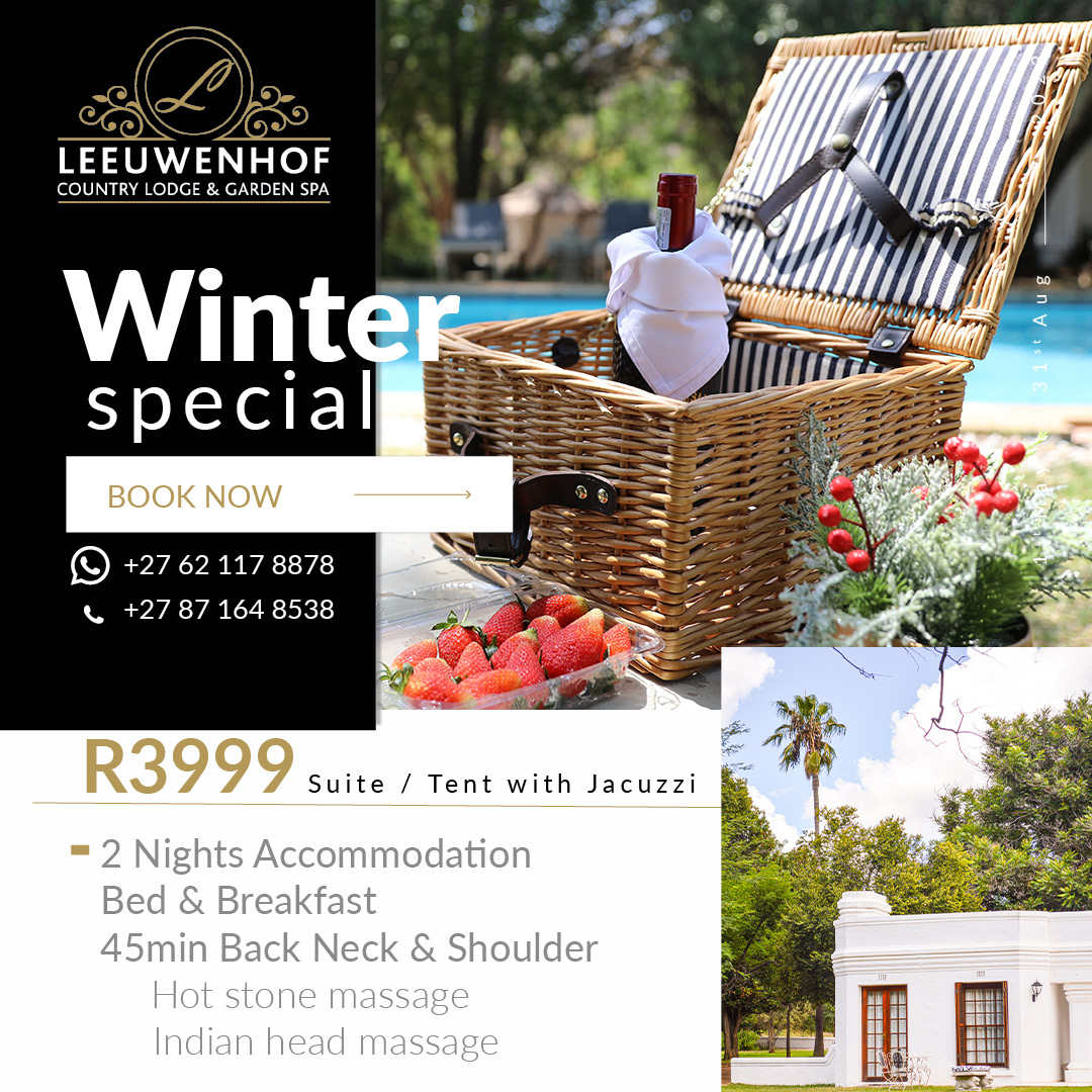 Our winter special is still available...

Contact us to make a booking or enquires
Whatsapp: 062 117 8878
Email: Bookings@leeuwenhof.com
#leeuwenhoflodge #weekendmood #weekendgetaway #holidayideas #datenightideas #couplesretreat