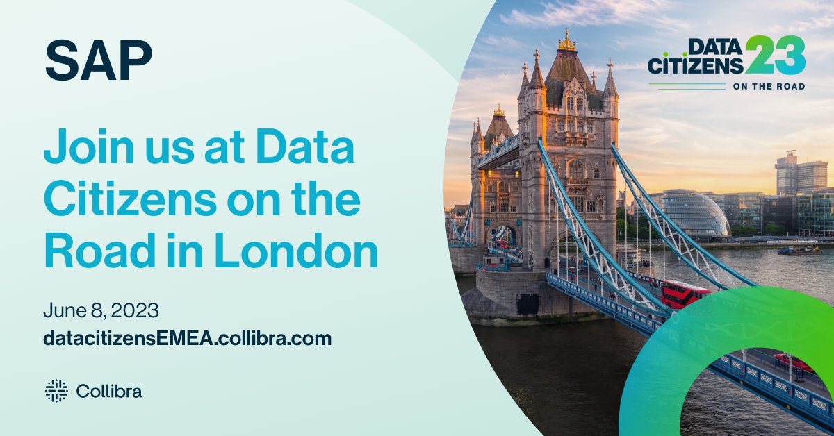collibra's tweet photo. Thank you to our #DataCitizens on the Road showcase sponsor and partner @SAP Register now to connect with the team and learn about their Business Data Fabric alongside fellow London data leaders on June 8: https://t.co/gke6VbKJpf https://t.co/Bwv89UbnLl
