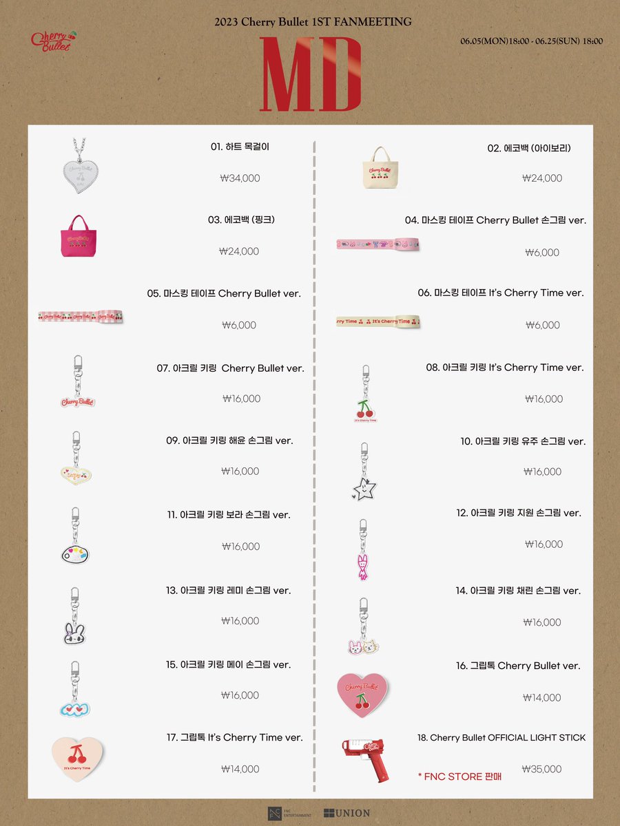 cherrybullet's tweet image. [Notice] 2023 체리블렛 1ST FANMEETING &amp;lt;It's Cherry Time&amp;gt; MD 온라인 판매 안내

판매기간 : ~ 2023.06.25 (일) 6PM

MD 판매 🍒 me2.kr/zvuwj
응원봉 판매 🍒 vo.la/cj44D

#CherryBullet #체리블렛 #CherryTime #이츠체리타임