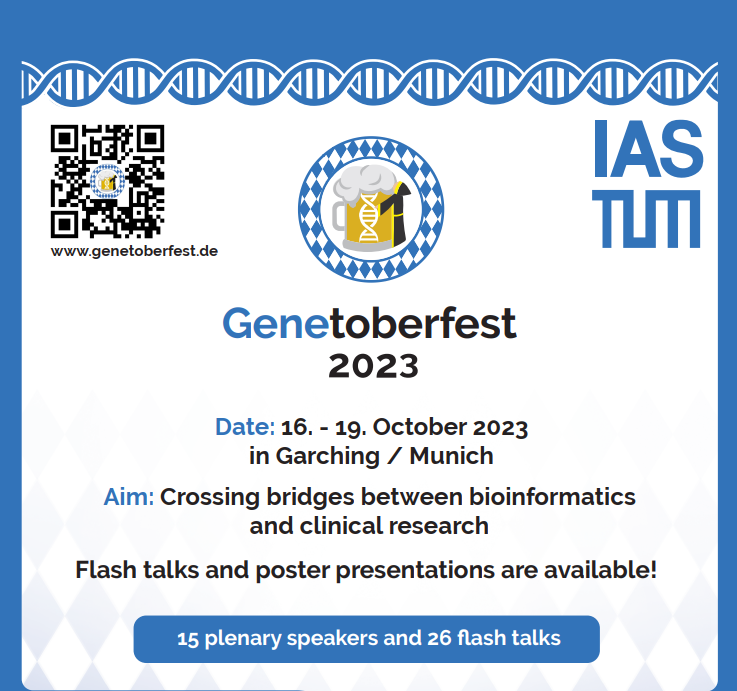 Our Genetoberfest @TU_Muenchen (16.-19.10.23, genetoberfest.de) will bridge bioinformatics and clinical research with exciting talks, panel discussions, flash talks, and posters. Registration is free of charge, submit an abstract easychair.org/conferences/?c… (deadline 17.07.23)