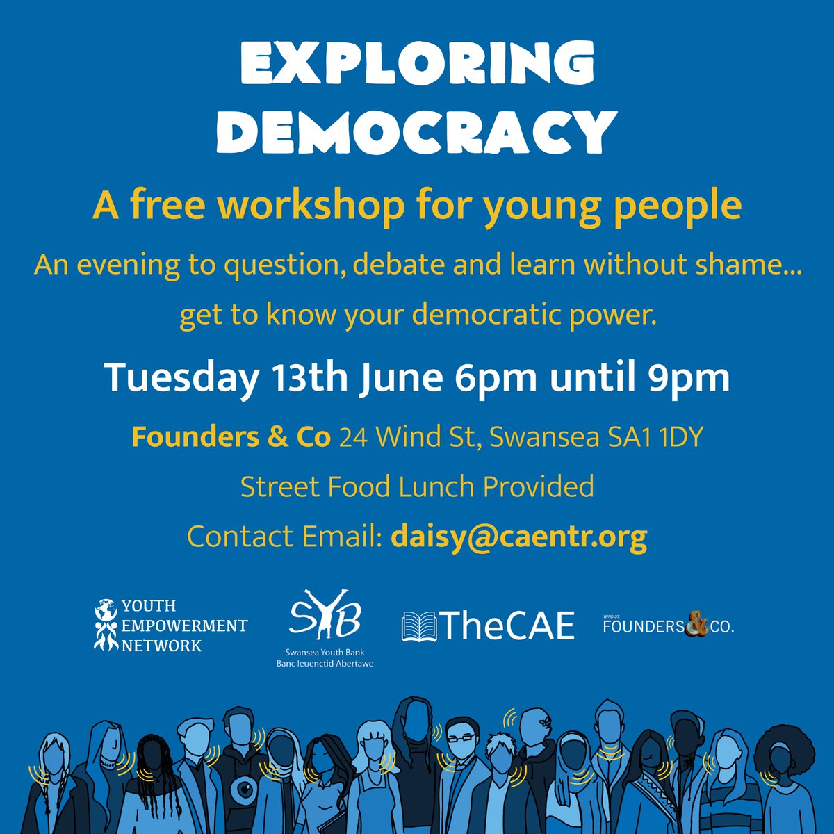 A free event for young people aged 16-30 🗣️

In collaboration with <a href="/CAE_Wales/">The CAE</a> &amp; <a href="/bank_youth/">Swansea Youth Bank</a> the event will take place <a href="/FoundersandCo/">Founders and Co.</a> 

There is still spaces left for this amazing event: 
eventbrite.co.uk/e/exploring-de…
