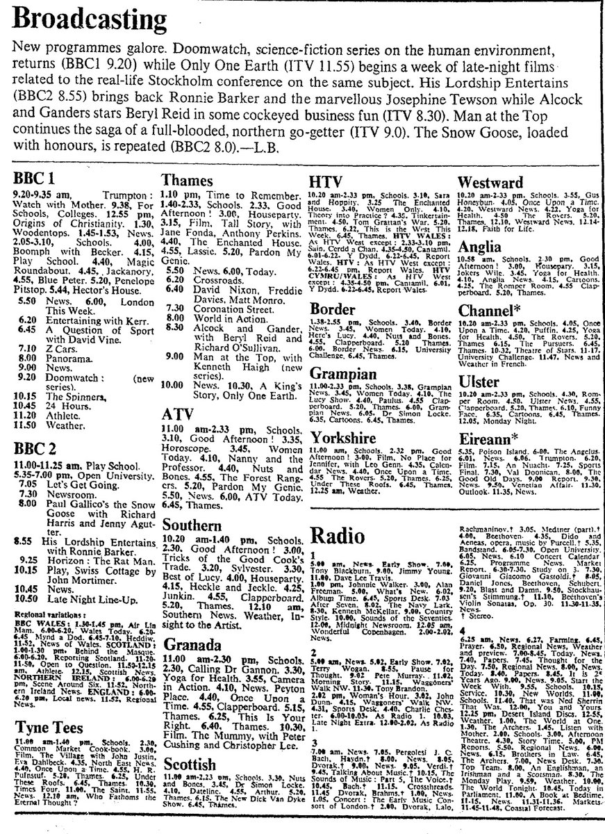 The year is 1972 on Twitter "Monday 5th June 1972 Tv Listings 2120