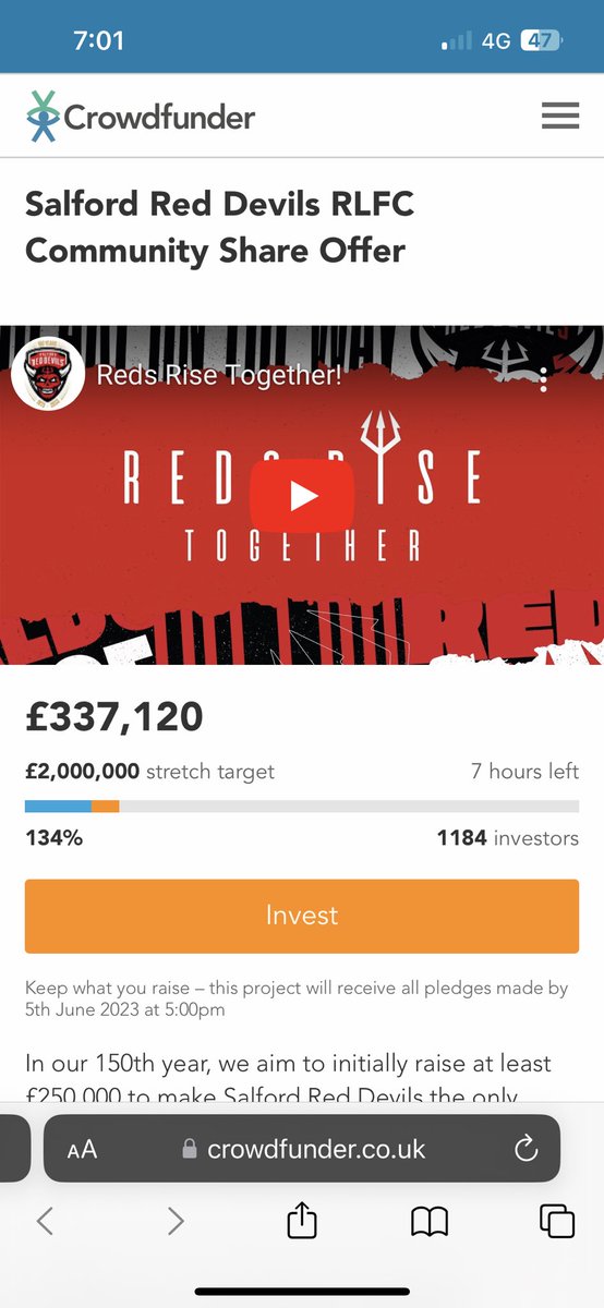 Gone up by over £1500 in the last hour since I made my contribution from the other side of the world. Proud to be an owner of my Club #RedsRiseTogether @SalfordDevils