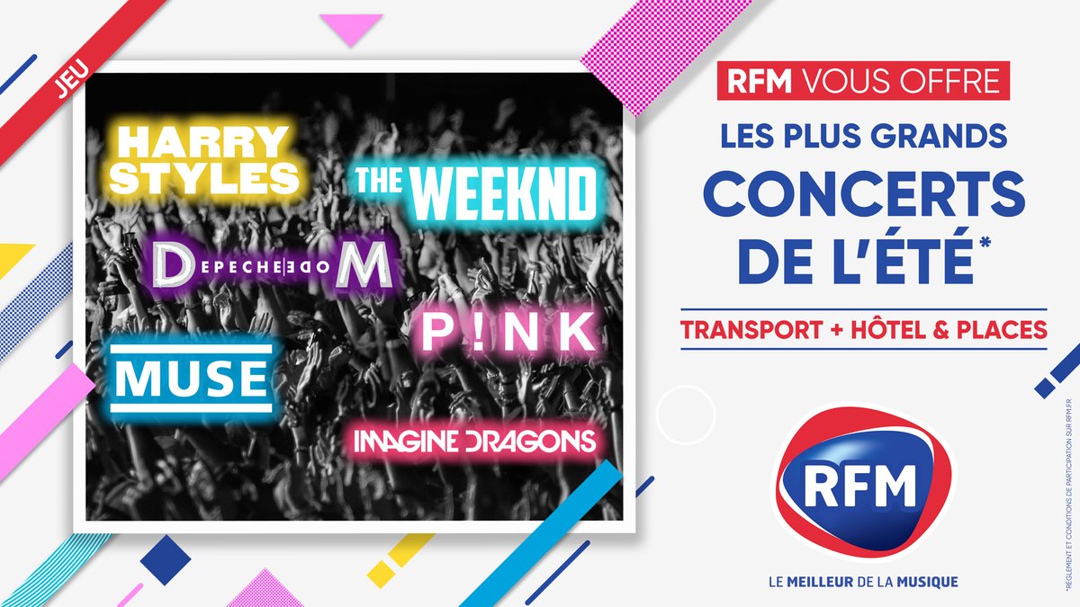 [#Événement] 💥 Dernière semaine pour tenter votre chance, et GAGNER l'un des 6 plus grands concerts de l’été avec #RFM ! 🔥

👉 #RestezALécoute, et au TOP APPEL de vos animateurs préférés 📲 Envoyez le code CONCERT par SMS au 7 39 16 (3x75cts + coût SMS) ! 🤞