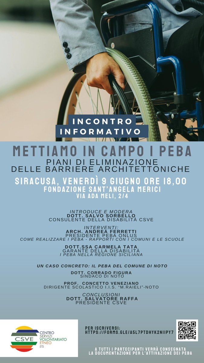 PIANI DI ELIMINAZIONE DELLE BARRIERE ARCHITETTONICHE, INCONTRO A SIRACUSA.

Il Centro di Servizio per il Volontariato Etneo organizza a Siracusa un incontro dal titolo “Mettiamo in campo i PEBA: Piani di Eliminazione delle Barriere Architettoniche”. bit.ly/PEBA_csve