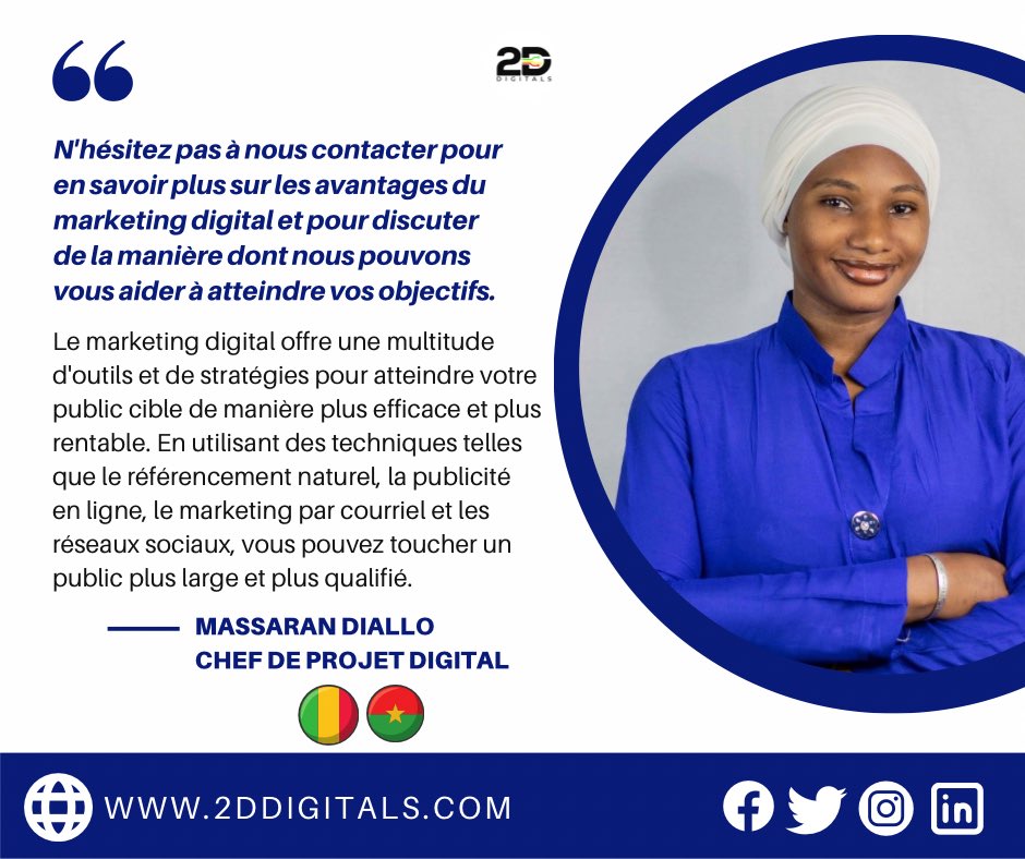 Nous sommes là pour vous aider à mettre en place une stratégie de marketing digital efficace et adaptée à vos besoins.

Opter pour les services de 2D Digitals est la solution idéale pour aider votre entreprise à atteindre ses objectifs de croissance.
#2ddigitals #MarketingDigital