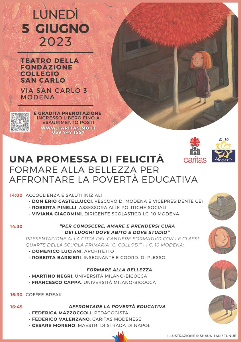 Ci vediamo a #Modena! Oggi pomeriggio, presso il Teatro della Fondazione Collegio San Carlo, all’evento di Caritas Diocesana e Istituto Comprensivo 10 di Modena: “Una promessa di felicità - Formare alla bellezza per affrontare la povertà educativa”.

📎 bit.ly/3NbAVkn