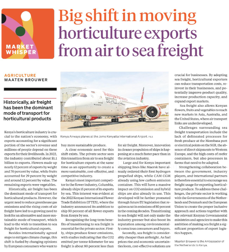 NLAgriKenya's tweet photo. Shift to #seafreight : providing a viable option for #horticulture exports
@BD_Africa #IFTEX https://t.co/4zG24W3Eba