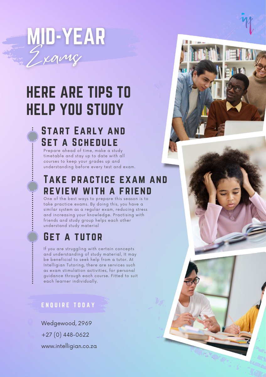 Intelligian's tweet photo. 5 recommendations for the med-year exam season.

Read now on 
https://t.co/bV4A5Ywz0z

#tutoring #tutoringservices #exams #midyearexam #midyear #firstgrade #matric https://t.co/Df2Z8gaKWX