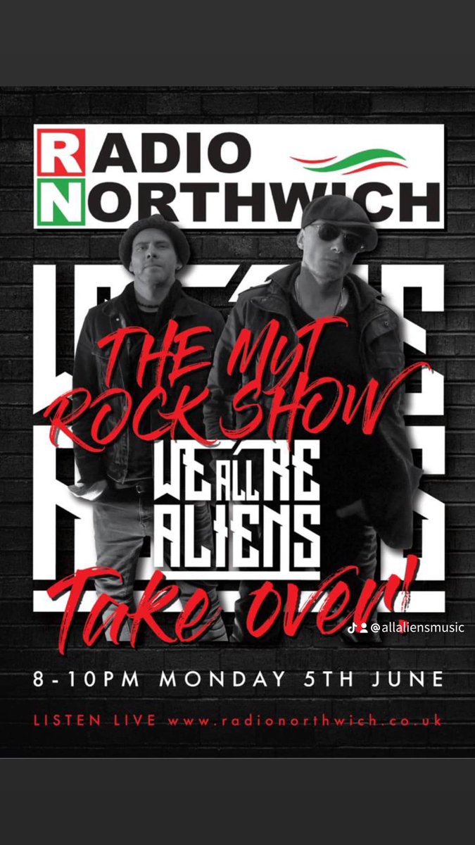 Thank you to the guys in We're All Aliens who interviewed me about our forthcoming Exhibiting Metal on Merseyside event. The interview will be broadcast tonight on Radio Northwich's 'The MyT Rock Show' between 8 and 10pm @allaliensmusic <a href="/RadioNorthwich/">Radio Northwich</a> <a href="/MetalMerseyside/">Metal On Merseyside</a>