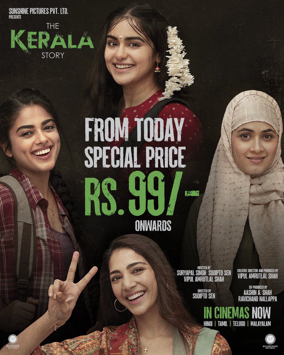 Experience the remarkable tale of The Kerala Story starting from just Rs. 99 onwards.This eye-opening &amp;thought-provoking film that will stay with you long after you've seen it
Get your tickets now!#TheKeralaStory 

#VipulAmrutlalShah <a href="/sudiptoSENtlm/">Sudipto SEN</a> <a href="/Aashin_A_Shah/">Aashin A. Shah</a> <a href="/sunshinepicture/">Sunshine Pictures</a>