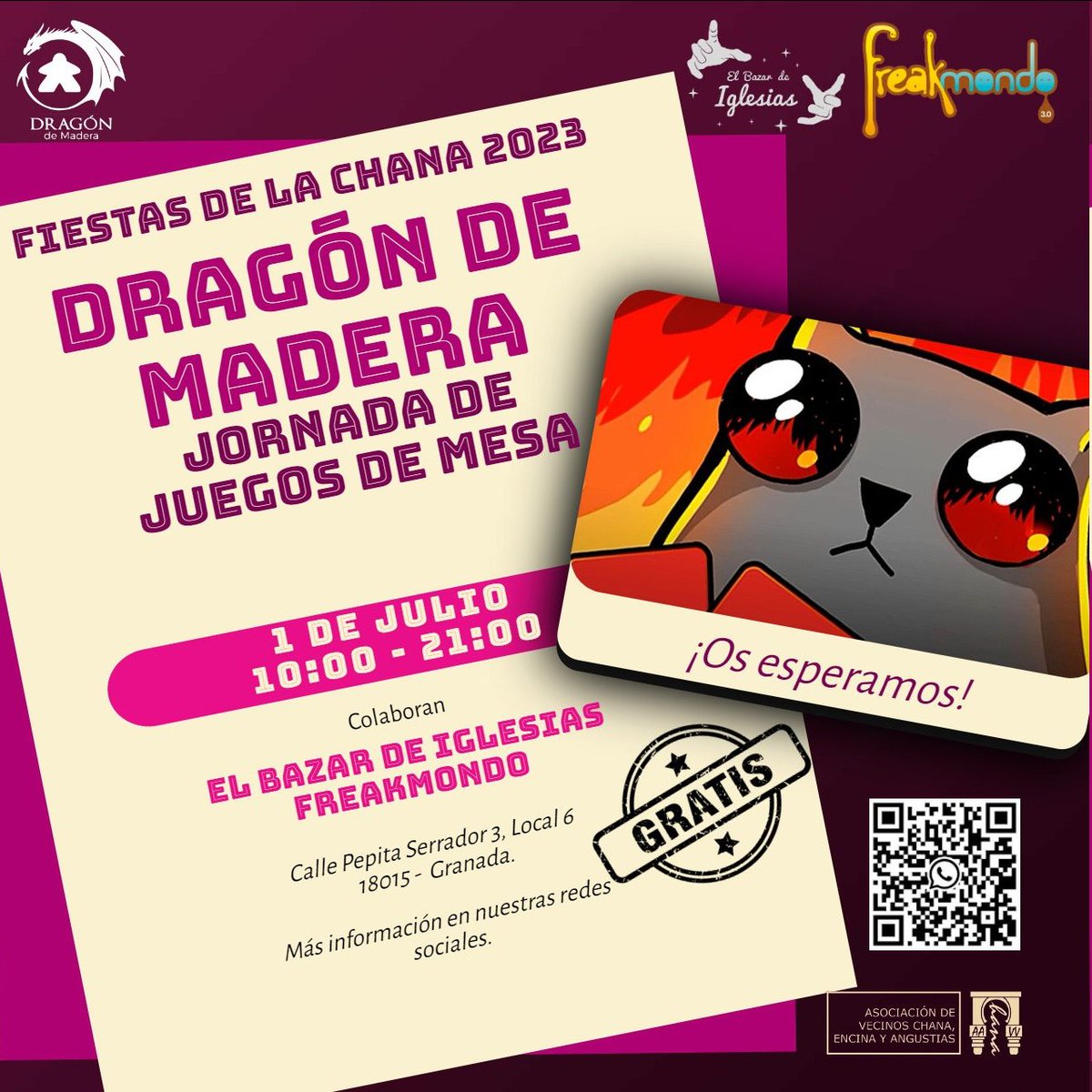 Las fiestas de La Chana molan, ¡y con juegos molan más! El 1 de julio estaremos tooodo el día jugando a juegos de mesa bonitos, fáciles y de reírse mucho. Colaboran nuestras tiendas amigas <a href="/bazar_iglesias/">El Bazar de Iglesias</a> y <a href="/freakmondo/">FreakMondo</a>, así que igual cae alguna sorpresita😏 ¿Te vienes? 😊