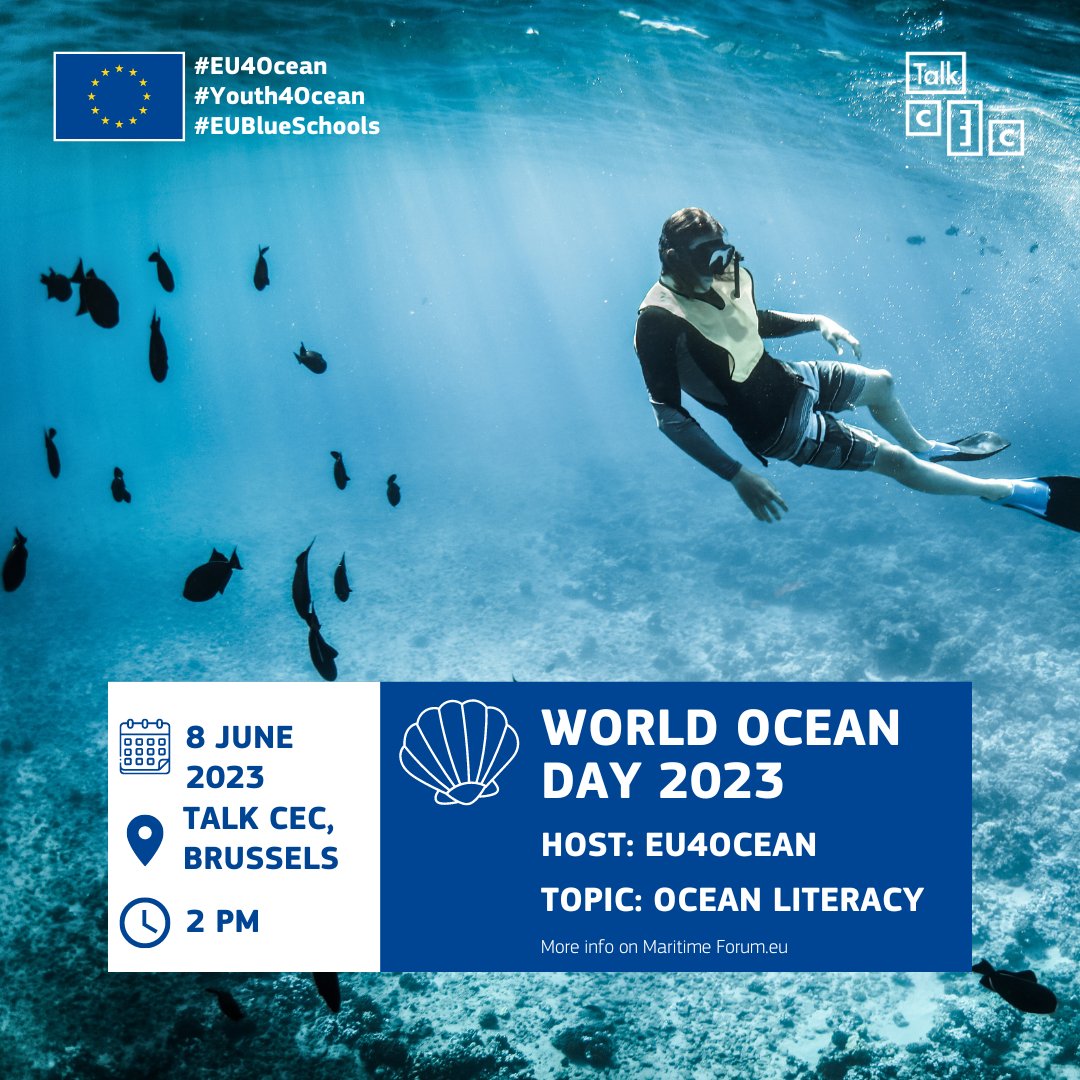 This week let’s celebrate #WorldOceanDay together with #EU4Ocean! Come to Talk CEC in Brussels and participate in interactive workshops and quizzes, meet ocean professionals, network, and more! 📅 8 June - 14:00 CET More about the event maritime-forum.ec.europa.eu/en/node/10486 #Youth4Ocean