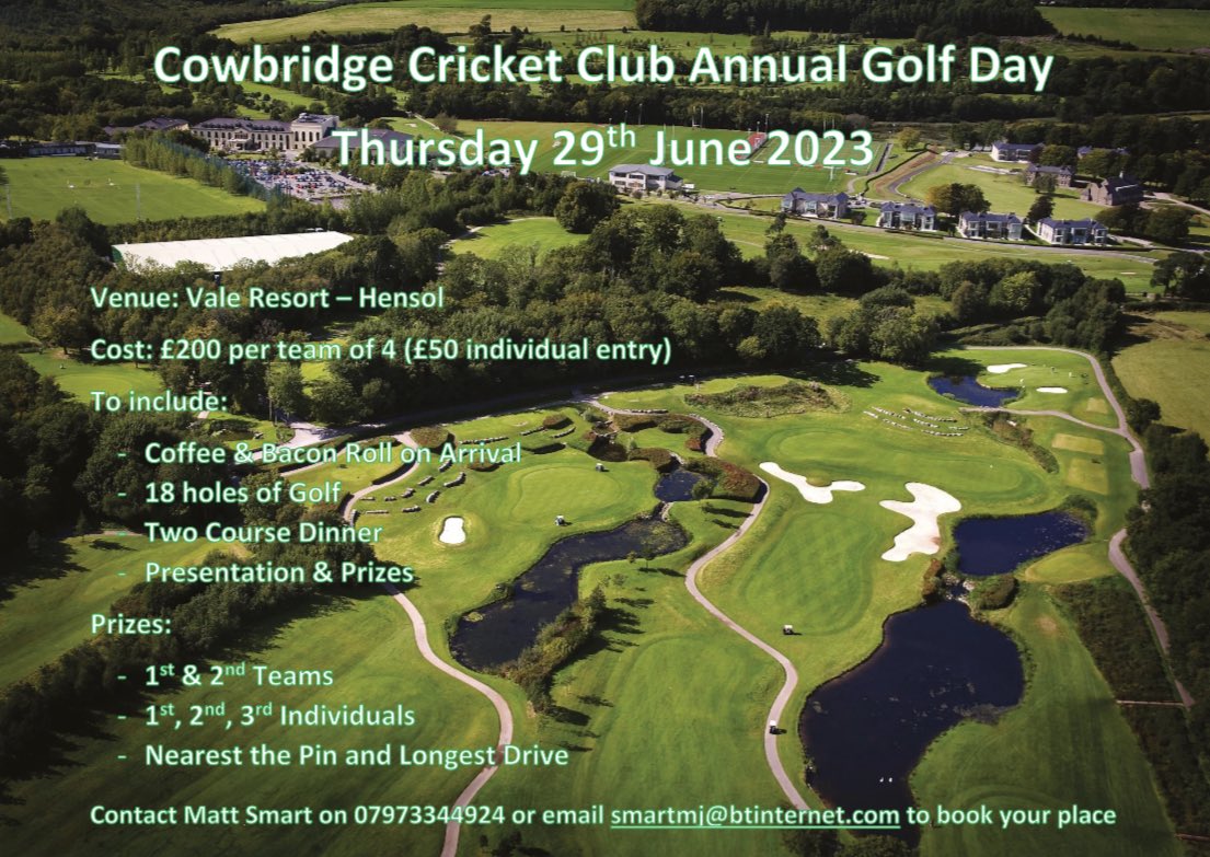 Pleased to announce the return of our Annual Golf Day with thanks to Leeke Family for their continued support and Press Metal Uk Ltd Anyone interested in a great day out on a great course please get in touch @CardiffCC @BridgendTownCC @RadyrCC @ccbronwydd @penarthcricket