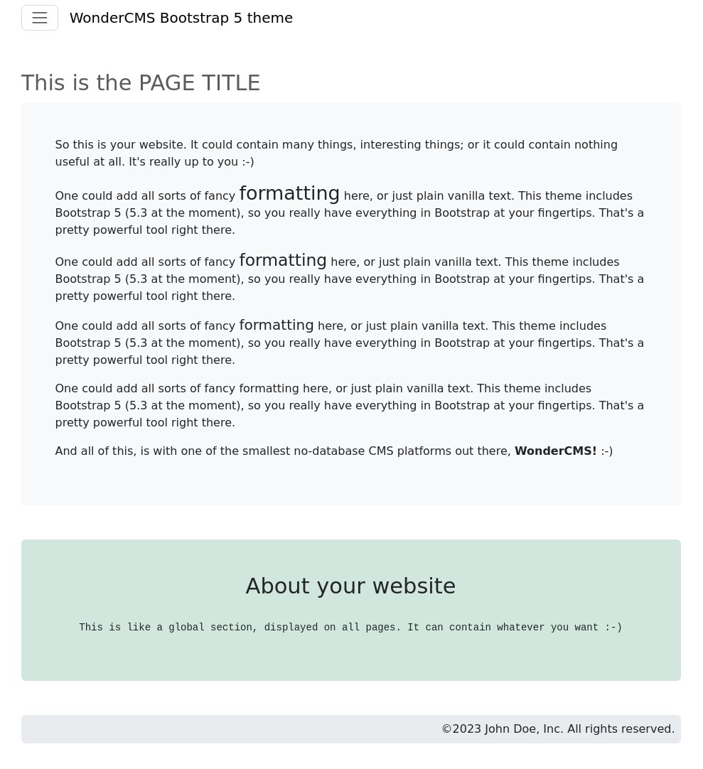 joho68's tweet photo. WonderCMS Bootstrap 5 theme π
(now, if their forum would only let me register a profile ...)
https://t.co/0of19Z3aYM
#wondercms #foss #oss #opensource @wondercms #theme #bootstrap #bootstrap5 https://t.co/ycl0GvPiwz