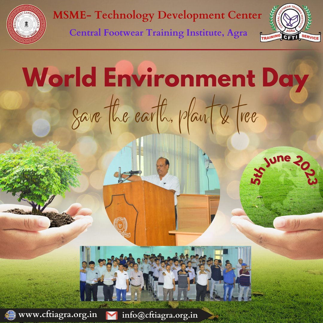CFTIAGRA's tweet photo. Officers, Staff & students of CFTI Agra took oath on the occasion of (World Environment Day) on 5th June 2023.
#WorldEnvironmentDay2023 #cftiagra #msmeindia #MissionLiFE #BeatPlasticPollution. https://t.co/WT5Y897MU0