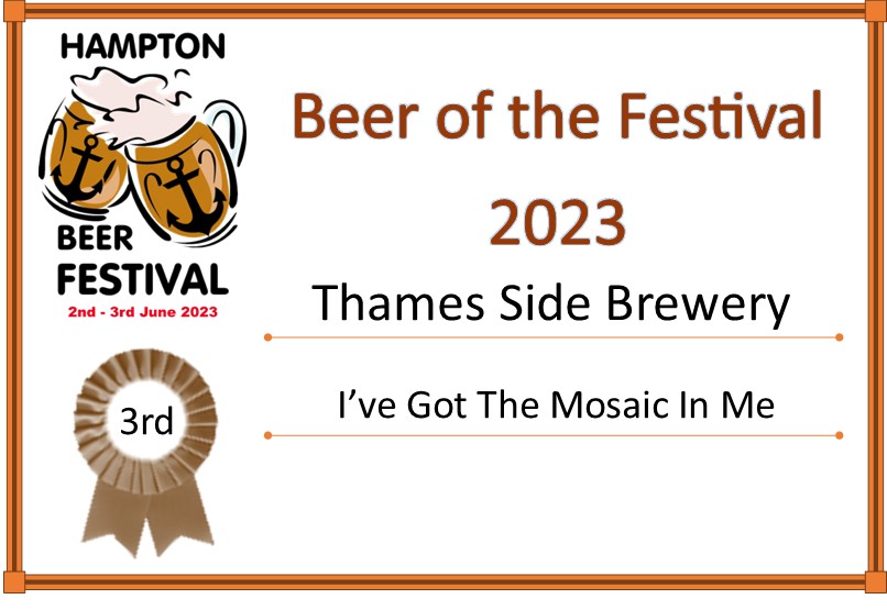 HamptonBeerFest's tweet photo. The votes are in! Beer of the Festival was Honey Dark by @TwickenhamAles! Railway Porter by @FivePointsBrew sponsored by @CityBooksinHove  was second, followed by I've Got The Mosaic In Me by @thamessidebrew in third. Congratulations to all of you!
Other results announced later! https://t.co/7lJ4lDbVuM
