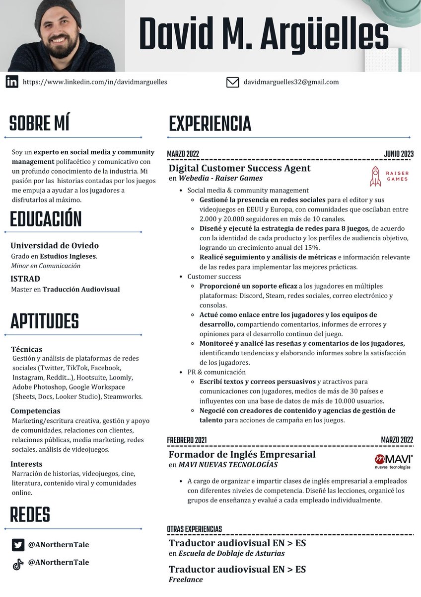 ¡Hola! Busco nuevas oportunidades en la industria del videojuego. Traigo experiencia como CM, social media manager, atención al cliente, PR y comunicación. También he participado en análisis de juegos, y diseñado sus estrategias de marketing. 
Un RT me ayudaría muchísimo ♥