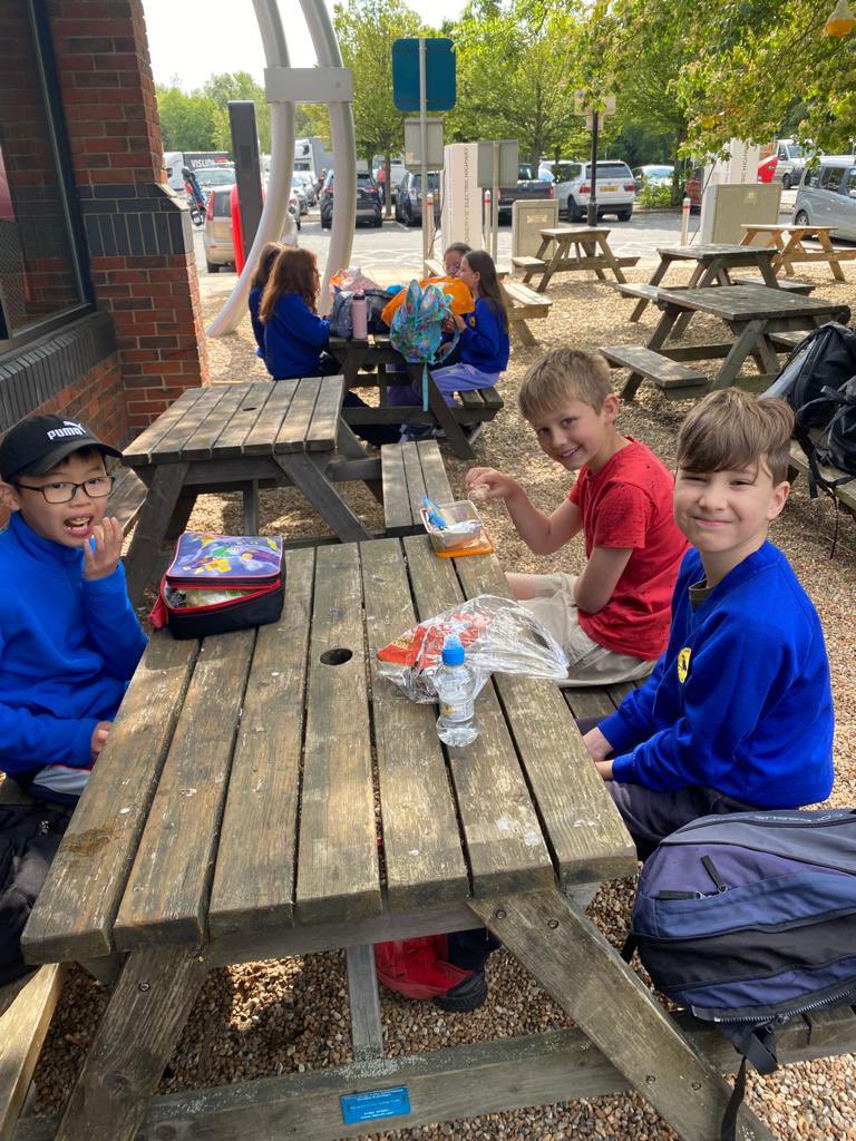 Smiles all round after a quick break at Maidstone for our Year 5s. #France2023