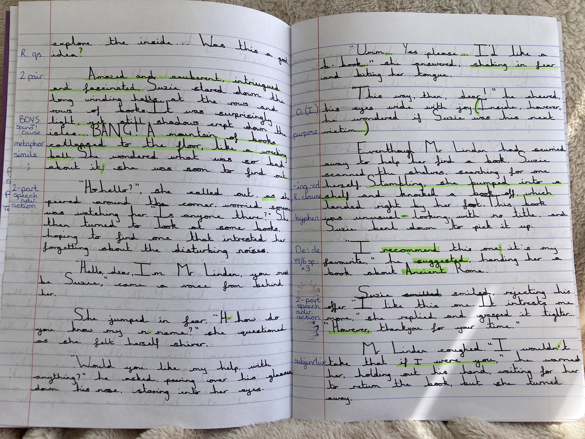 GCPYEAR6's tweet image. Such fabulous independent writing of Mr Linden’s Library! Well done Y6! #gcpliteracy @PrimaryGreat
