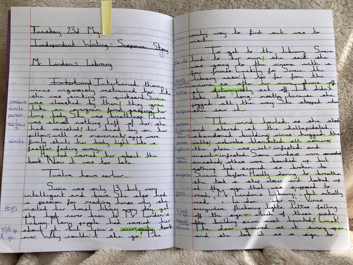 GCPYEAR6's tweet image. Such fabulous independent writing of Mr Linden’s Library! Well done Y6! #gcpliteracy @PrimaryGreat