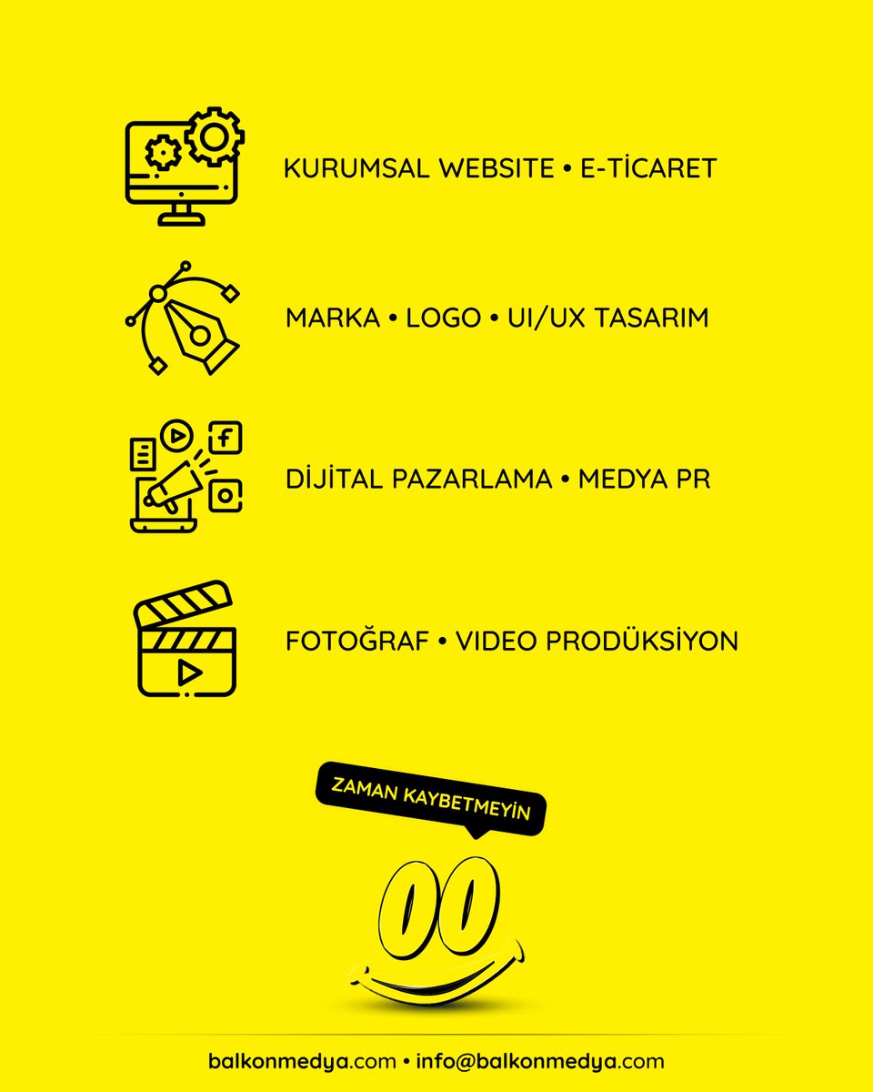 #ZamanKaybetmeyin

⏳👉 balkonmedya.com

#eticaret #webtasarım #logo #dijitalpazarlama #film #video #fotoğraf