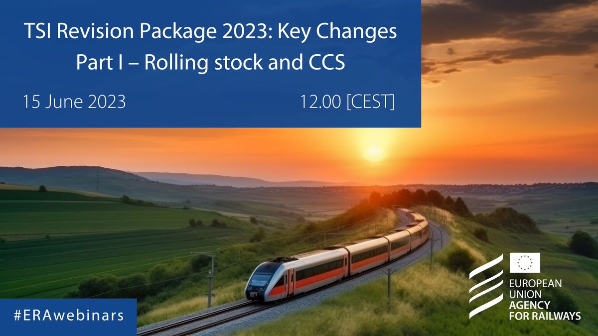 The upcoming #TSI package 2023 brings simplified authorization procedures, enhanced #safety measures, and cost reduction. 

Join our #webinar on 15 June to get detailed insights into the key changes, making rail more efficient, safer, and competitive 👉 bit.ly/43nziGa