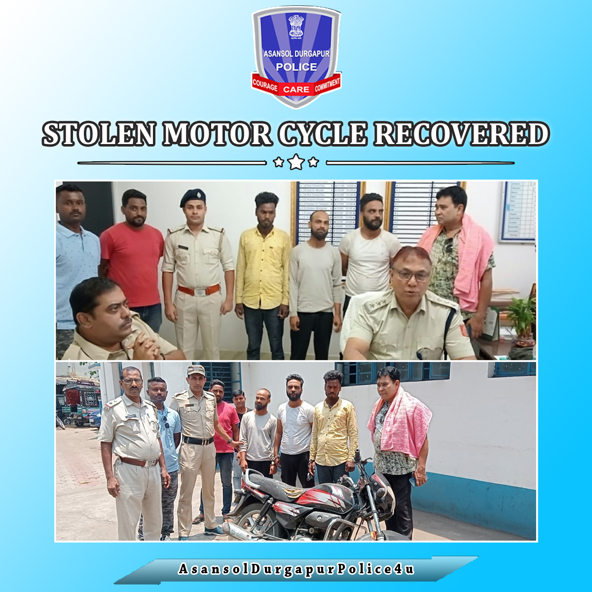 Cpadpc's tweet photo. During investigation of a case, Raniganj PS utilized CC TV footage and arrested one culprit and leading to his confessional statement recovered one stolen Motor Cycle from Raniganj, Hattola.

#MotorcycleRecovery #CrimeSolved
#ADPC @WBPolice https://t.co/BofMqDnSaE
