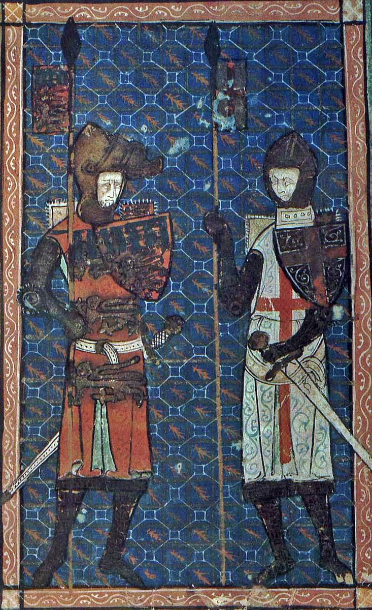 #OTD in History: death of #EdmundOfLancaster, son of #HenryIII of England & a devouted brother to #EdwardI in 1296. He was 52. Here he is seen next to #SaintGeorge. #medievalEngland #Plantagenetdynasty #HouseOfLancaster