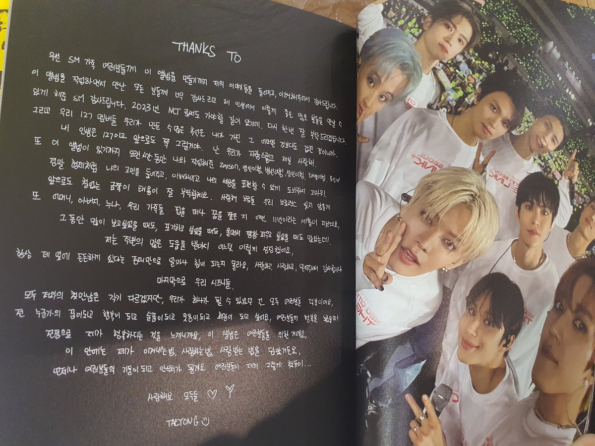 artaeoxo's tweet photo. LOS AGRADECIMIENTOS DEL ALBUM DE TAEYONG 😭😭😭😭

"a nuestros miembros de 127, los innumerables recuerdos que creamos son más valiosos que cualquier otra cosa que tengo. mi vida es 127, y será así en el futuro también. estoy orgulloso de nosotros y (nos) amo más" https://t.co/DtCwfnRMXL
