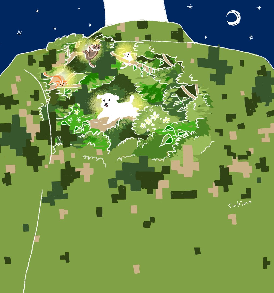 moon tree crescent moon night grass bear star (sky)  illustration images