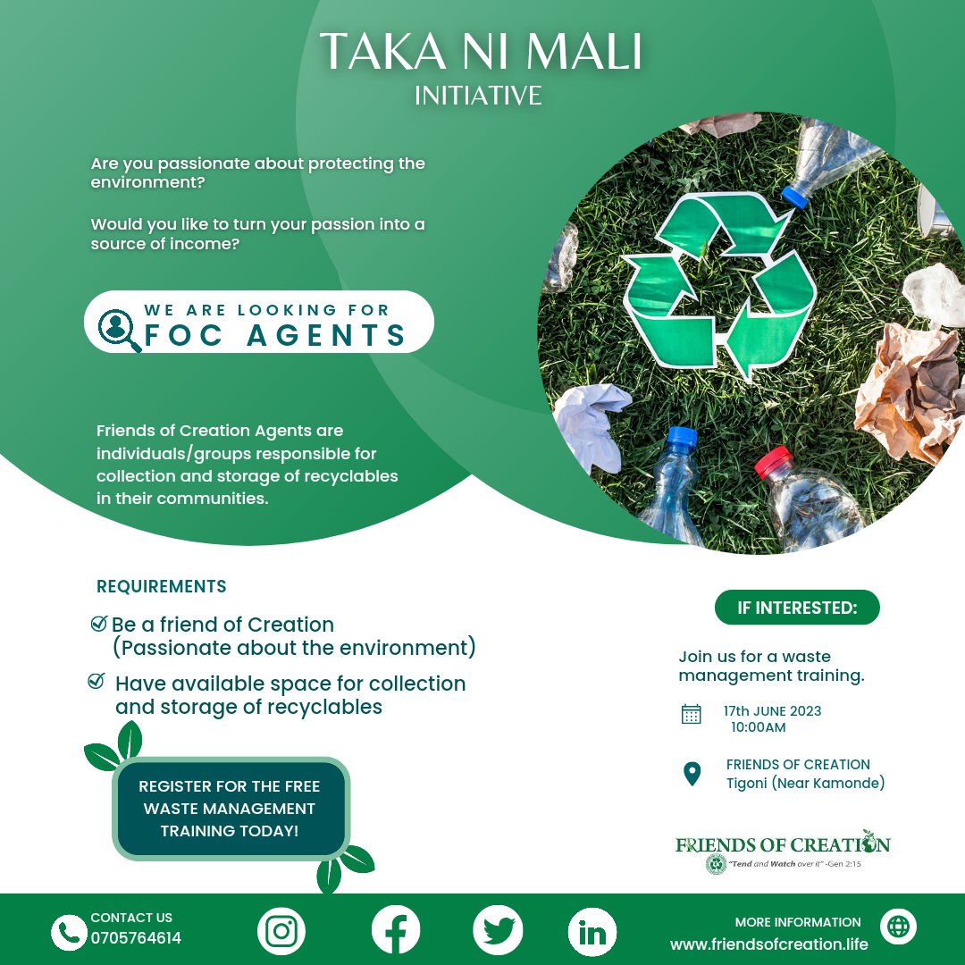FOC_mazingira's tweet photo. HAPPY ENVIRONMENT DAY!🍂🏞️🌍🐝

This World Environment Day...be a Friend of Creation! Help #beatplasticpollution by becoming an F.O.C agent!

For more information, see details on flyer

#worldenvironmentday #takanimali #trashistreasure #friendsofcreation #shujaawamazingira https://t.co/sRhOFVxI9r