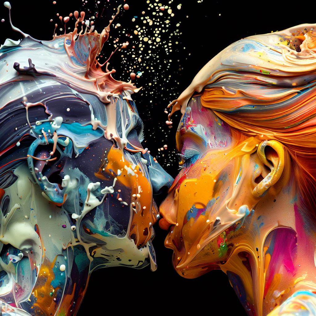 kovakavics's tweet photo. The Kiss - my first try on Bing image generator. I'd say its pretty interesting. #aiart #aiartdaily #aiartwork #aiartworks #aiartgallery #aiartcommunity #aiartlove #aiartlovers #aiartsociety #kiss #paintsplash https://t.co/qFpo5WcEcU