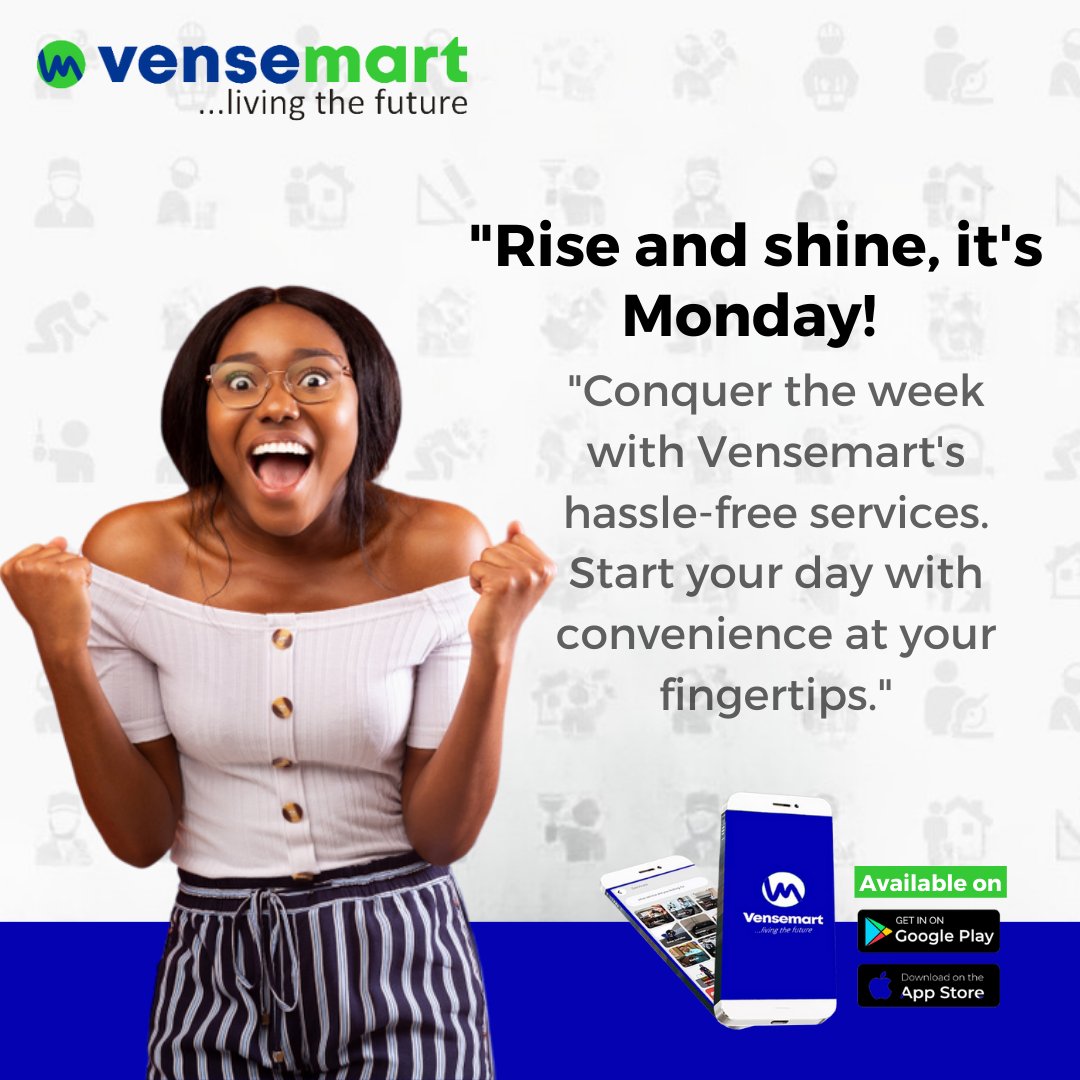 'Rise and shine, it's Monday! Start your day with Vensemart 👩‍👩‍👧📲👌
 #facilities #fixedgear #fixie #21dayfix #fixerupper #fixa #promotions #fixed #monday #motivationalquotes #serviceprovider #Vensemart #FreeSenegal #HollyWilloughby  #fromis_9 #AcrossTheSpiderVerse #LUCAS