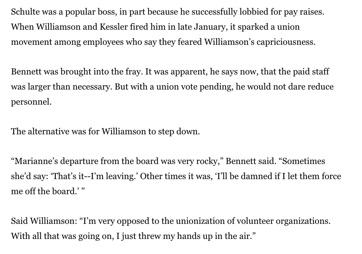AllieGood1229's tweet photo. From the LA Times archives -- Marianne Williamson opposed unionization not just of her own non-profit, but of non-profits generally. Especially problematic in an industry that, like academia, tends to exploit passion to avoid paying fair wages
https://t.co/vdzxykXfN2 https://t.co/QhwpGpOl4U