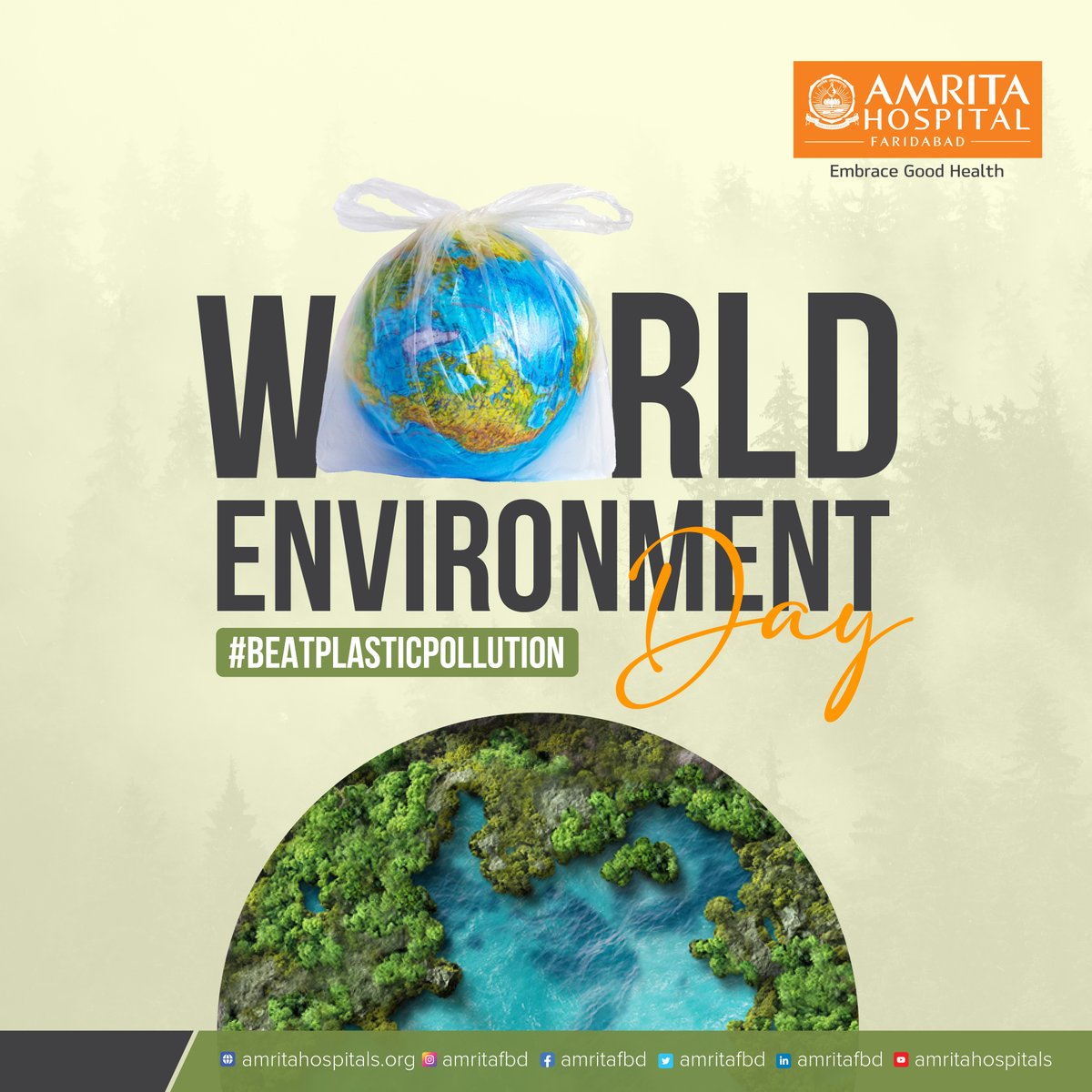 Accept recycling and reusing as a lifestyle to reduce plastic waste. Our actions against plastic pollution shape the future. 
On this #WorldEnvironmentDay2023, let’s unite to #BeatPlasticPollution 
#EmbraceGoodHealth #AmritaHospitalFaridabad
