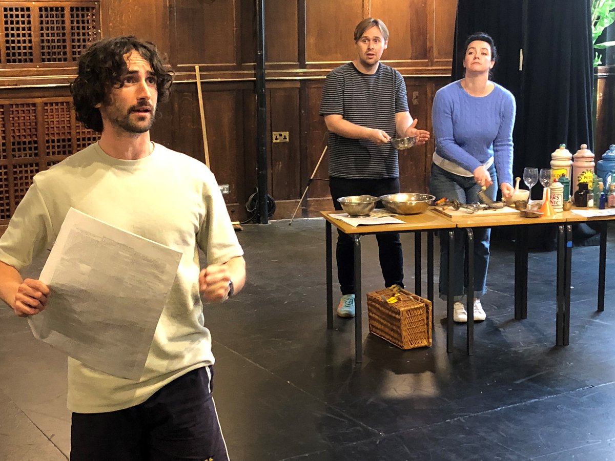 Exciting to see rehearsals of @bamptonopera who open our #festival  with a rare Haydn double bill #opera This shows the Apothecary (Sempronio), his ward and assistant; Sempronio is singing about wanting to solve the world’s political problems (good luck with that!)