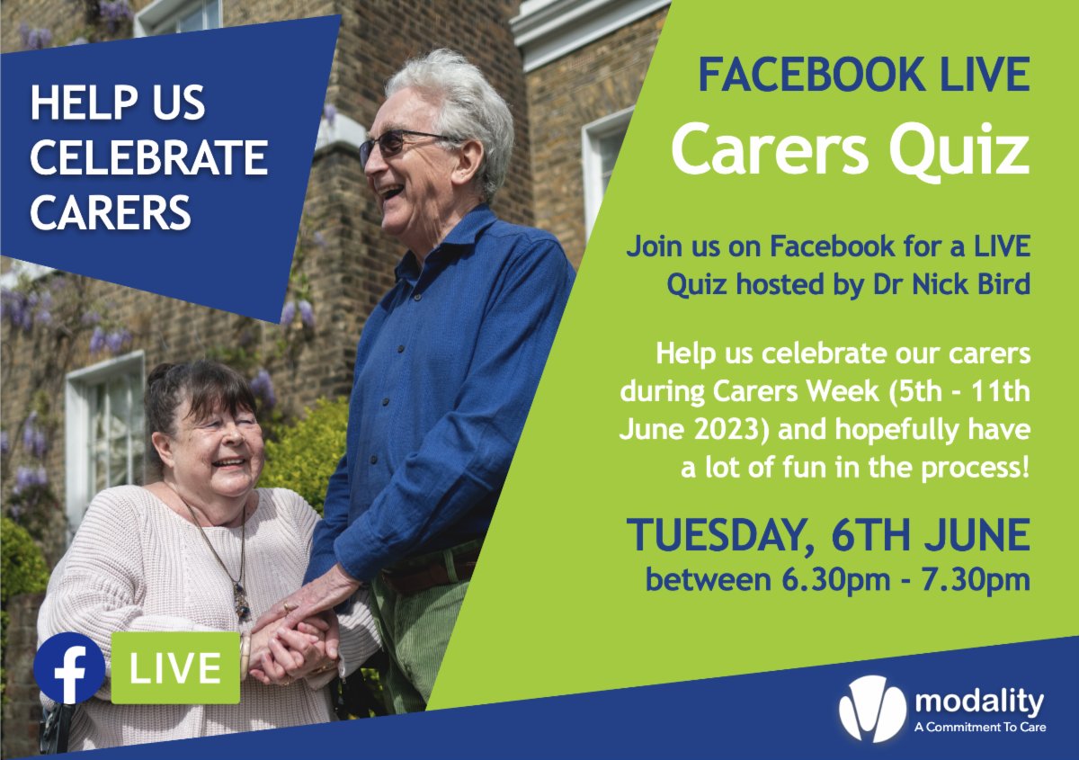 ModalityEastSur's tweet image. Join us to celebrate Carers Week with a Facebook LIVE Quiz on Tuesday, 6th June between 6.30pm - 7.30pm - everyone welcome!
#carers #carersweek #carersquiz #facebooklivequiz #quiz
