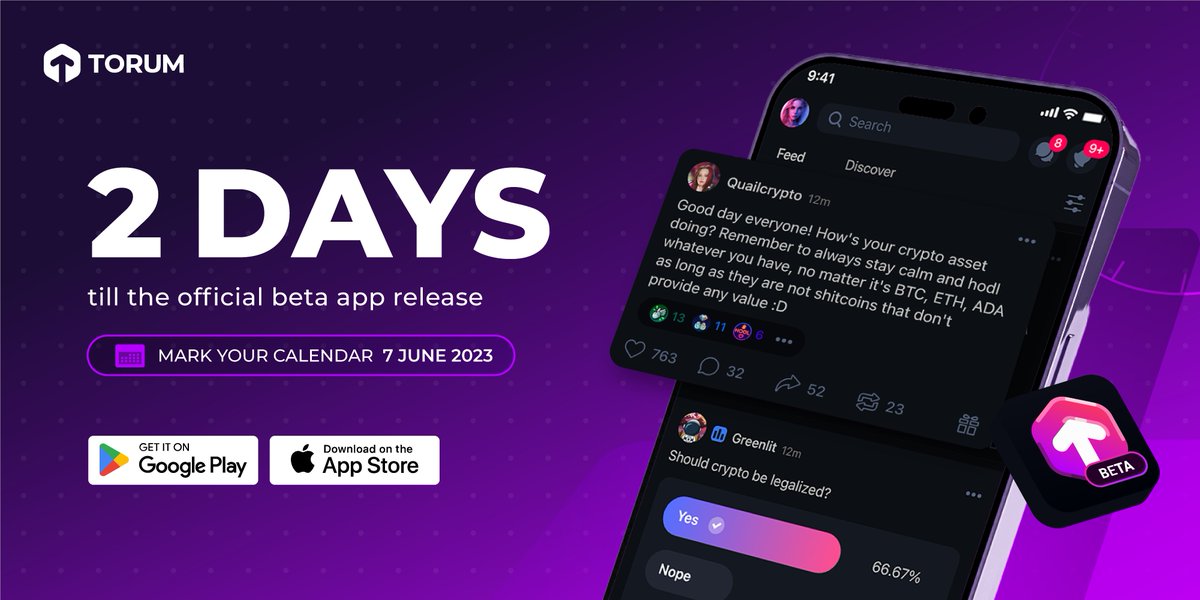 torum_official's tweet photo. Breaking news!💥 We are thrilled to announce that the long-awaited Torum beta app is coming to our beloved Landers!

Just 2 more days until the grand unveiling we’ve all been eagerly anticipating for! 

Stay tuned for the official announcement on 7th June 2023. Hold on tight, because this will be a wild ride you won’t want to miss! 🔥