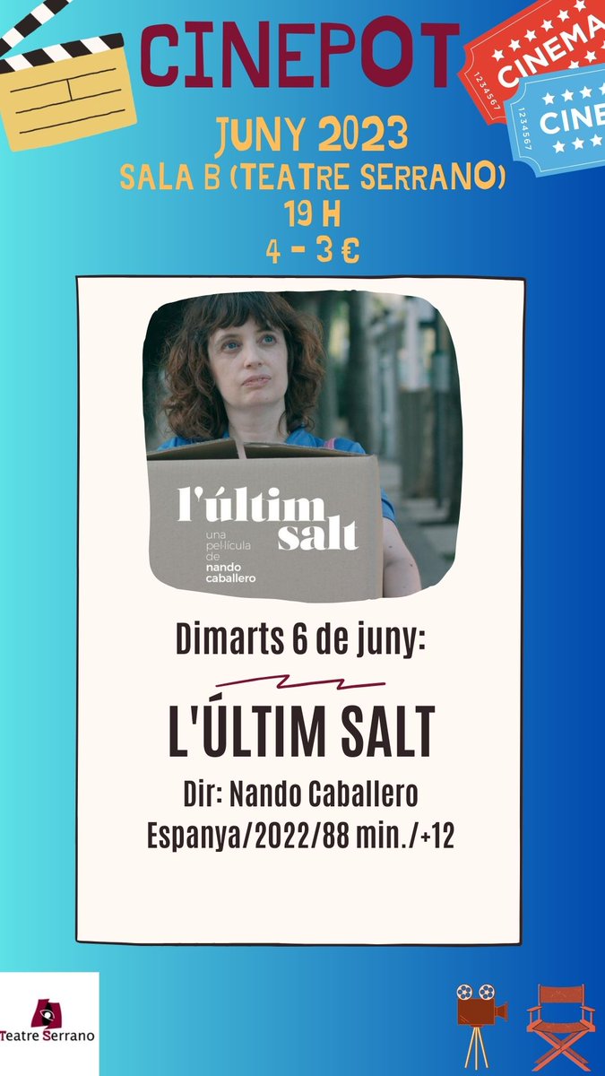 CulturaGandia's tweet photo. Aquest dimarts 6 de juny arriba al CINE POT la pel·lícula @lultimsalt de @nandocaballero  

L’ÚLTIM SALT
06.06.2023 19.00 h
Espanya/2022/ 88 min/ NR -12 anys
Direcció i Guió: Nando Caballero
Preu: 4/3 €

🎟:https://t.co/m5SWVms23M https://t.co/qU9L6ONlI3