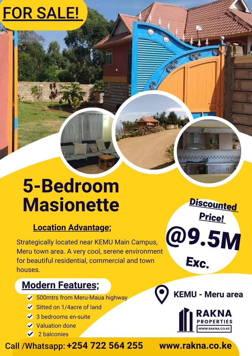 Prime Property #FORSALE near KEMU university Main campus, Ruiri - Maua junction. 
Valuation report available.

Call/Whatsapp 0722 564 255