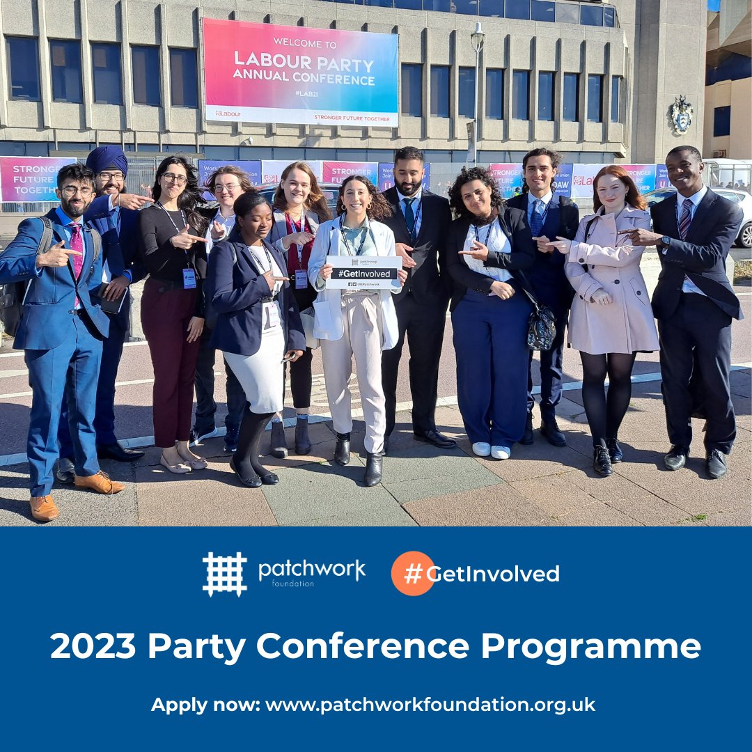 Apply for our Party Conference Programme for #Labour #LibDem or #Conservative Conference! We're looking for young people who want to #GetInvolved with politics but are traditionally underrepresented in the political space. If you're interested, apply now: patchworkfoundation.org.uk/our-work/get-i…