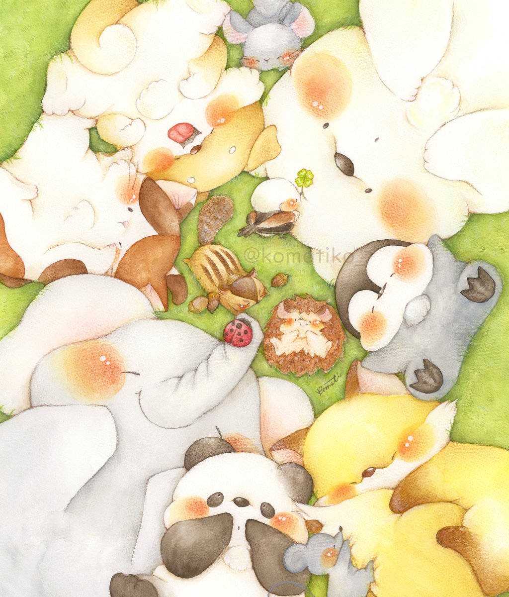 可愛いもふもち動物のイラスト画 額縁付き 可愛いもふもち動物のイラスト画 額縁付き こまち 🎨もふもち