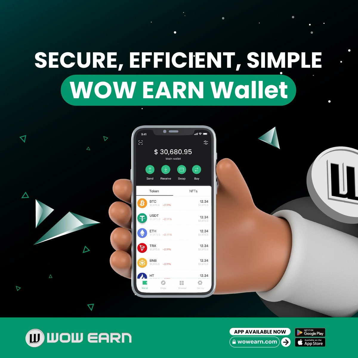 WOWEARNENG's tweet photo. 🎉 Introducing the WOW EARN Wallet! 🎉 

Say hello to secure storage, seamless transactions, and full control over your crypto assets.

💪💼💰 Now available on Google Store and Apple Store. 

Start the week with a WOW! #WoWEarnWallet #NewLaunch #CryptoWallet #挖挖 https://t.co/FvWeiY4jrB