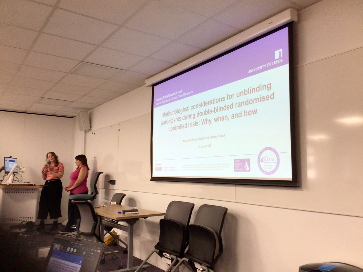 amanda_horler's tweet photo. And now @AlexHughes87 and Sandra Graca are talking through unblinding considerations in double-blinded #ClinicalTrials and describing processes developed for our @ComplexCTRU @AtlantisTrial whilst maintaining trial integrity

#MethodologyMatters
@LeedsCTRU https://t.co/9S060SUyFj